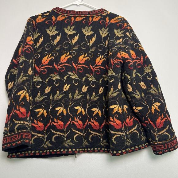Vintage Nomadic Traders Womens Sz M Floral Zip Up Cardigan Lambs Wool Blend - Picture 12 of 13